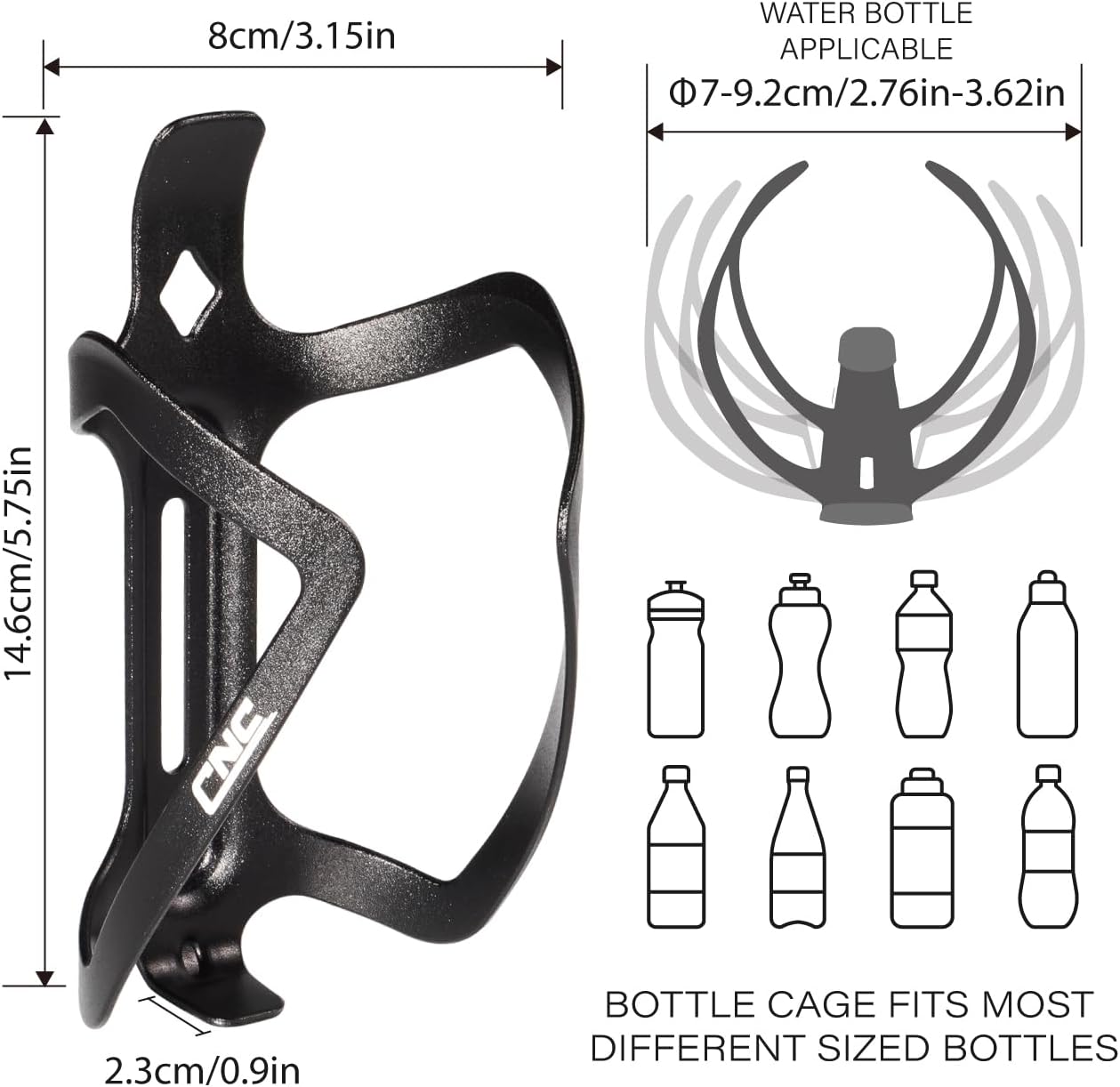CNC Bike Water Bottle Holder，2-Pack Bike Bottle Cage for MTB Road Bike，Black