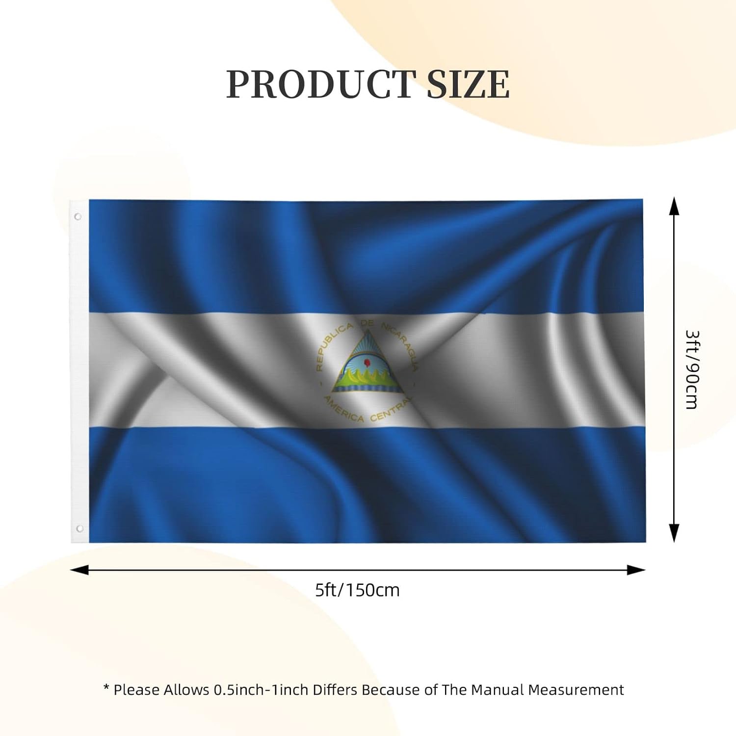 Double Sided Silk Style Flag Of Nicaragua Flag 3x5 FT Outdoor Flags Banners Durable Patio Indoor Decorative Flags Home Party Welcome Flag 3by5 Flag