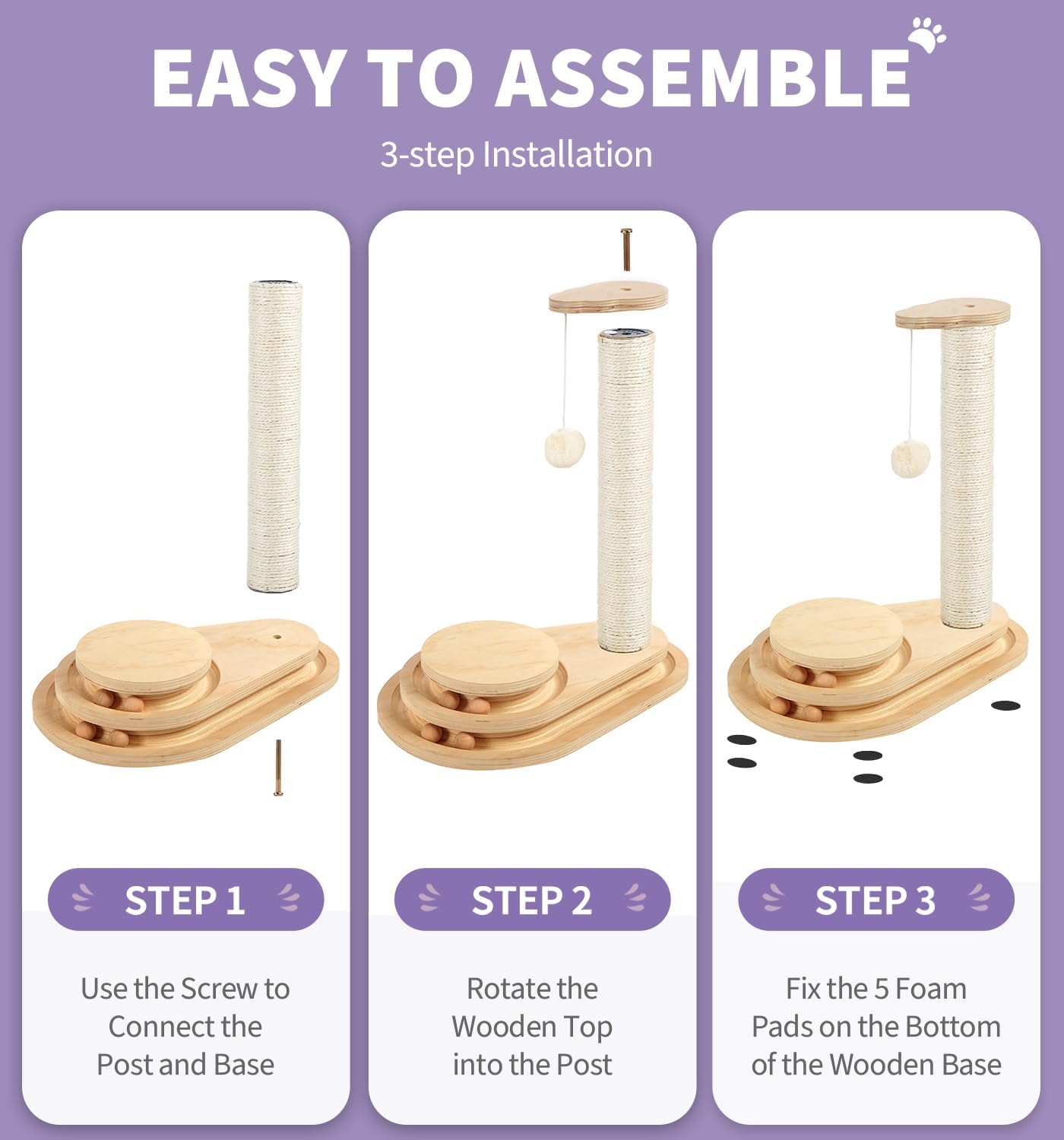 Made4Pets Kitten Toy Scratching Post for Indoor Cats with Ball Track