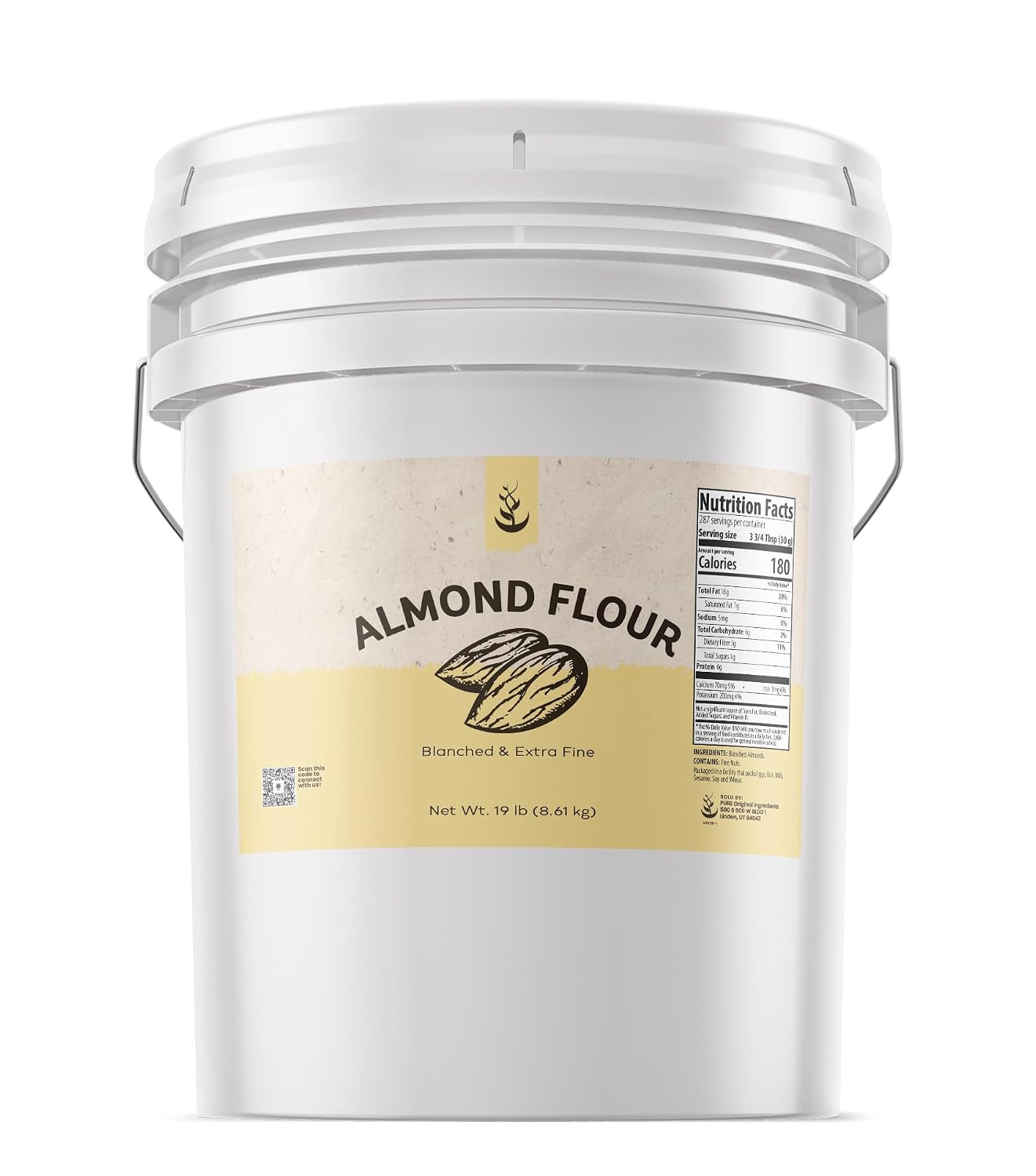 Pure Original Ingredients, Almond Flour, Blanched, Extra Fine, 19 Lb | For baking, cooking, and pantry use