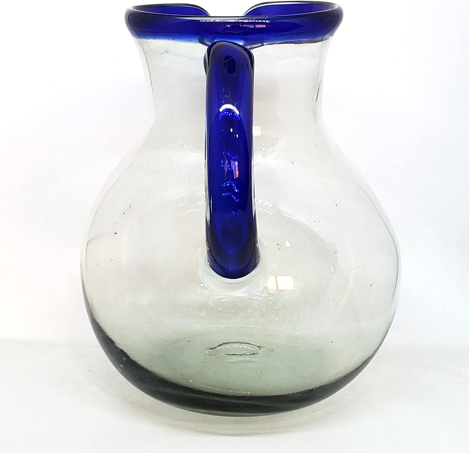 Cobalt Blue Rim 120 oz Pitcher and 6 Drinking Glasses set, Recycled Glass, Lead-free, Toxin-Free (Pitcher & Glasses)
