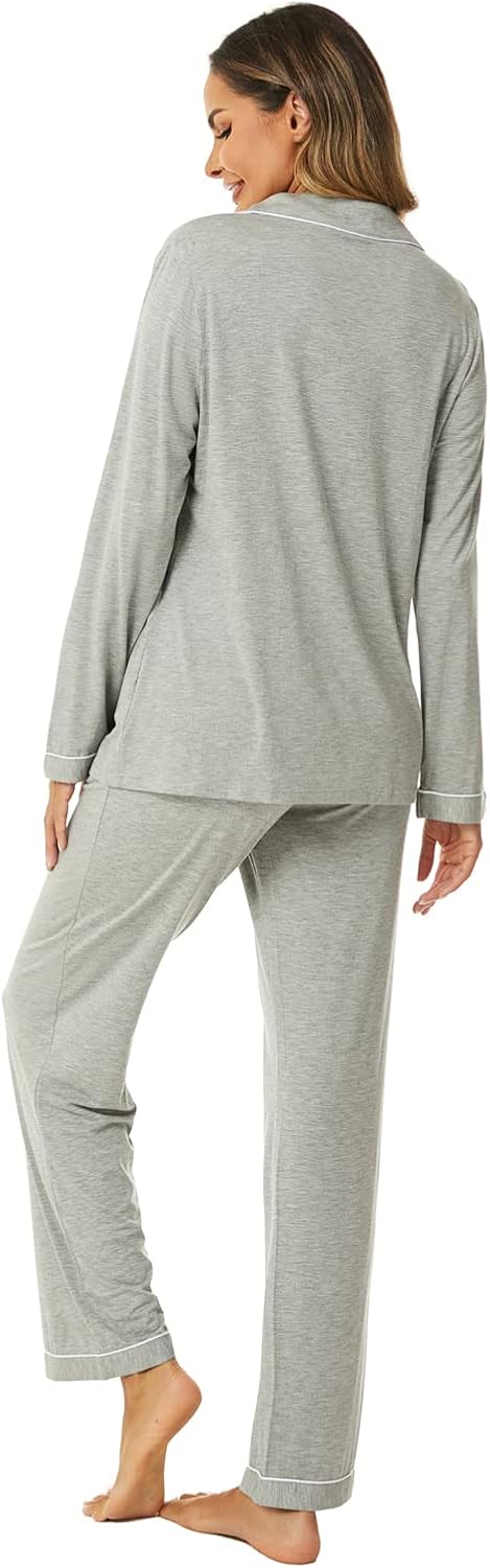 Aamikast Women's Pajama Sets Long Sleeve Button Down Sleepwear Nightwear Soft Pjs Lounge Sets