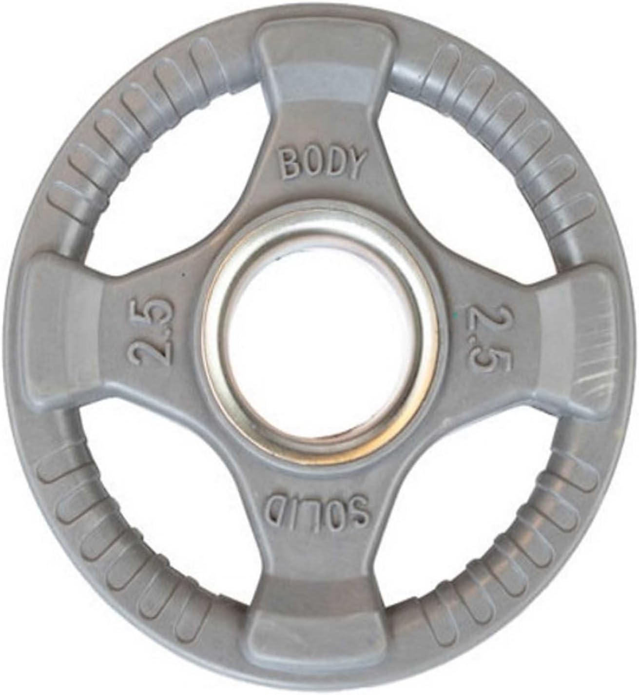 Body-Solid Quad Grip Design Rubber Plate - Olympic Weight Plates with Rubber Coating for Weight Lifting and Strength Training