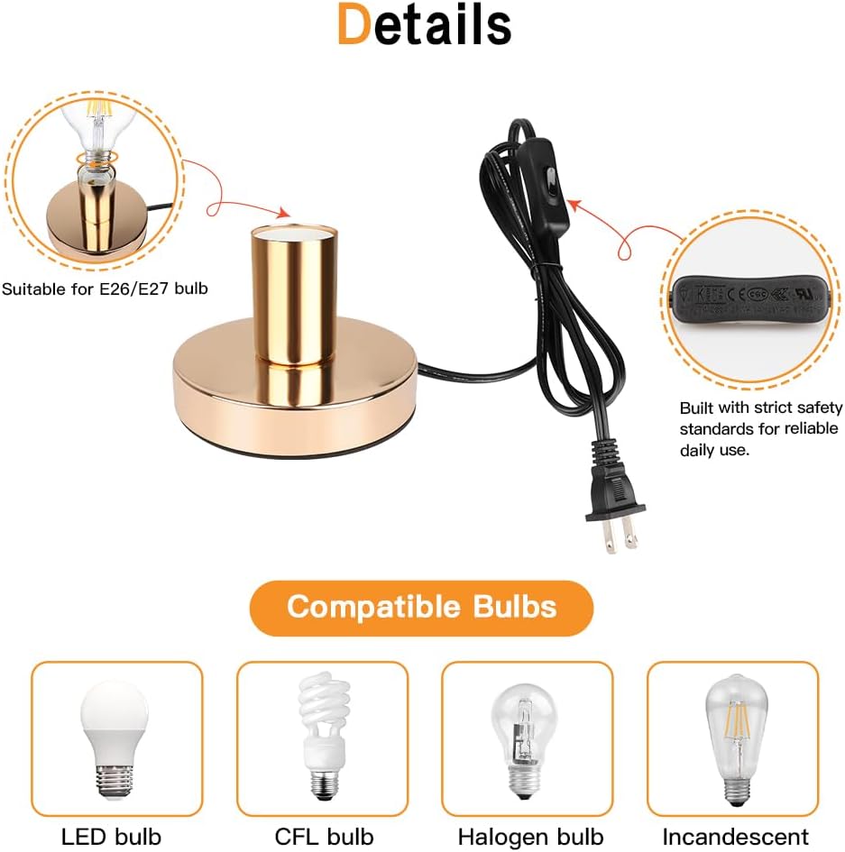 Helunsi Industrial Table Lamp Base, Black E26 E27 Lamp Base Without Shade