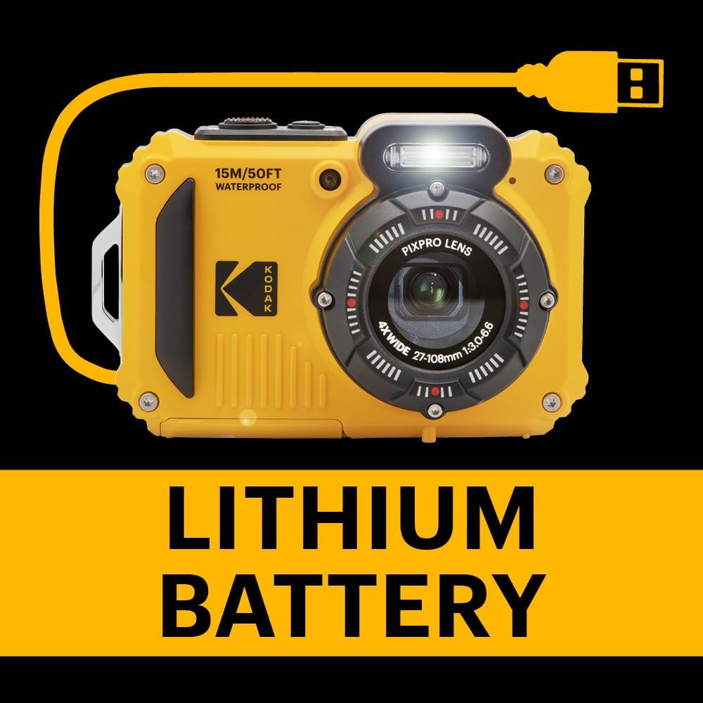 KODAK PIXPRO WPZ2 16MP Waterproof Digital Camera, 15m, 4X Zoom, Yellow
