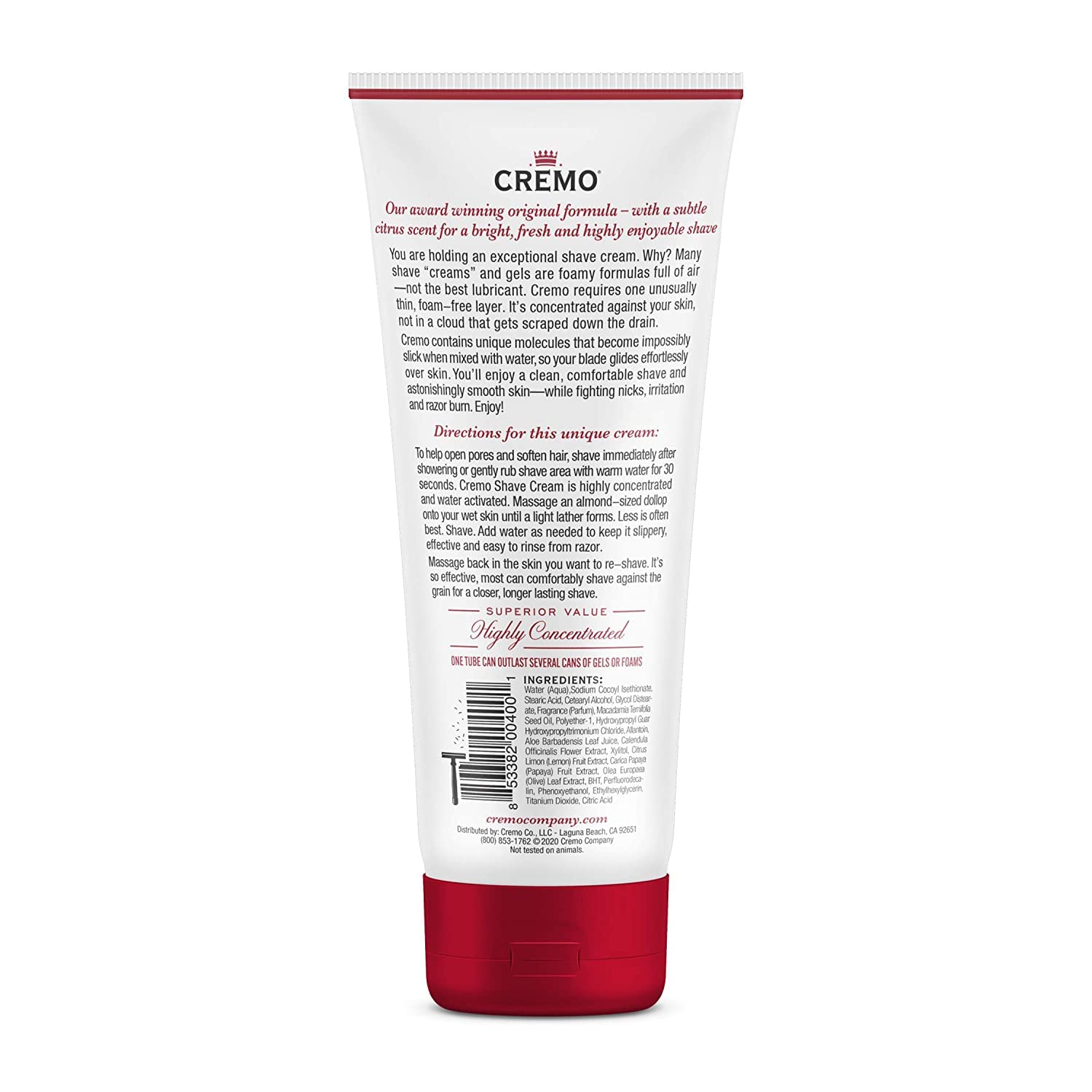 Cremo Original Shave Cream, Astonishingly Superior Ultra-Slick Shaving Cream for Men, Fights Nicks, Cuts and Razor Burn, 6 Fl Oz