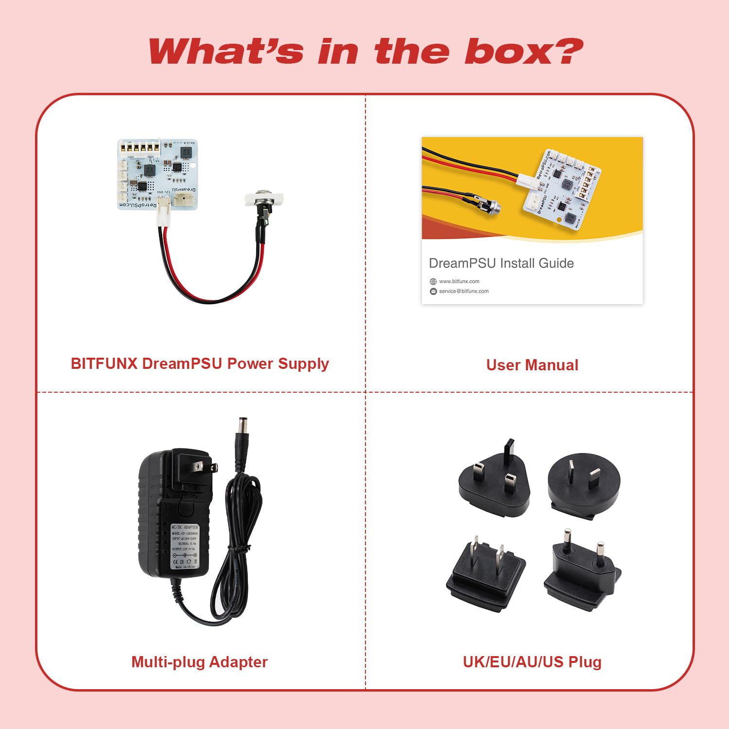 BITFUNX DreamPSU2.0 Power Supply 12V Replacement Kit - Fully Compatible with GDEMU, USB-GDRom and Original DreamCast GDROM Disc Drive