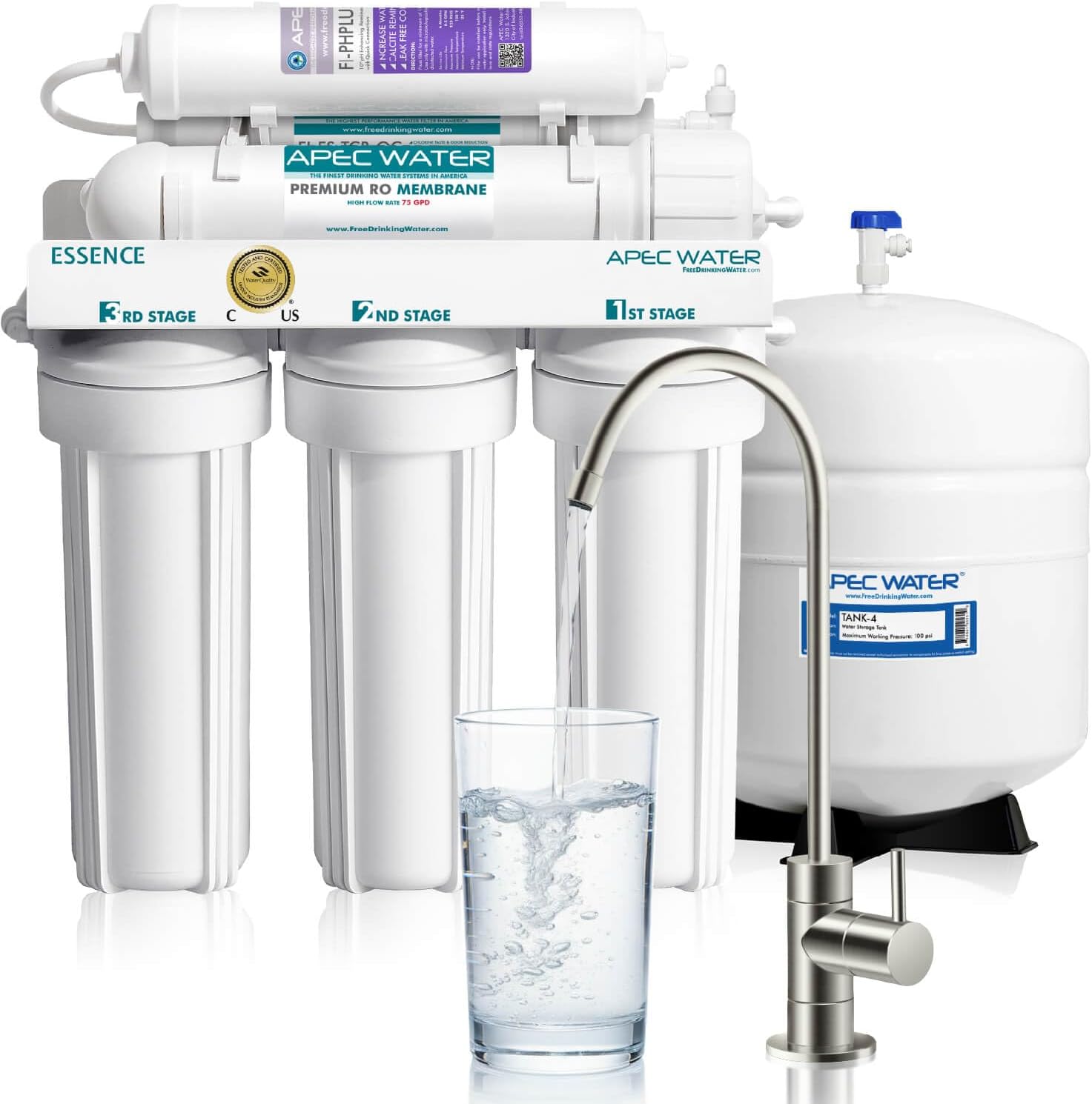 APEC Water ROES-50, 5-Stage Under Sink Reverse Osmosis System, 50 GPD | NSF Certified 372 & 58, Reduces 99% of Impurities, DIY Installation