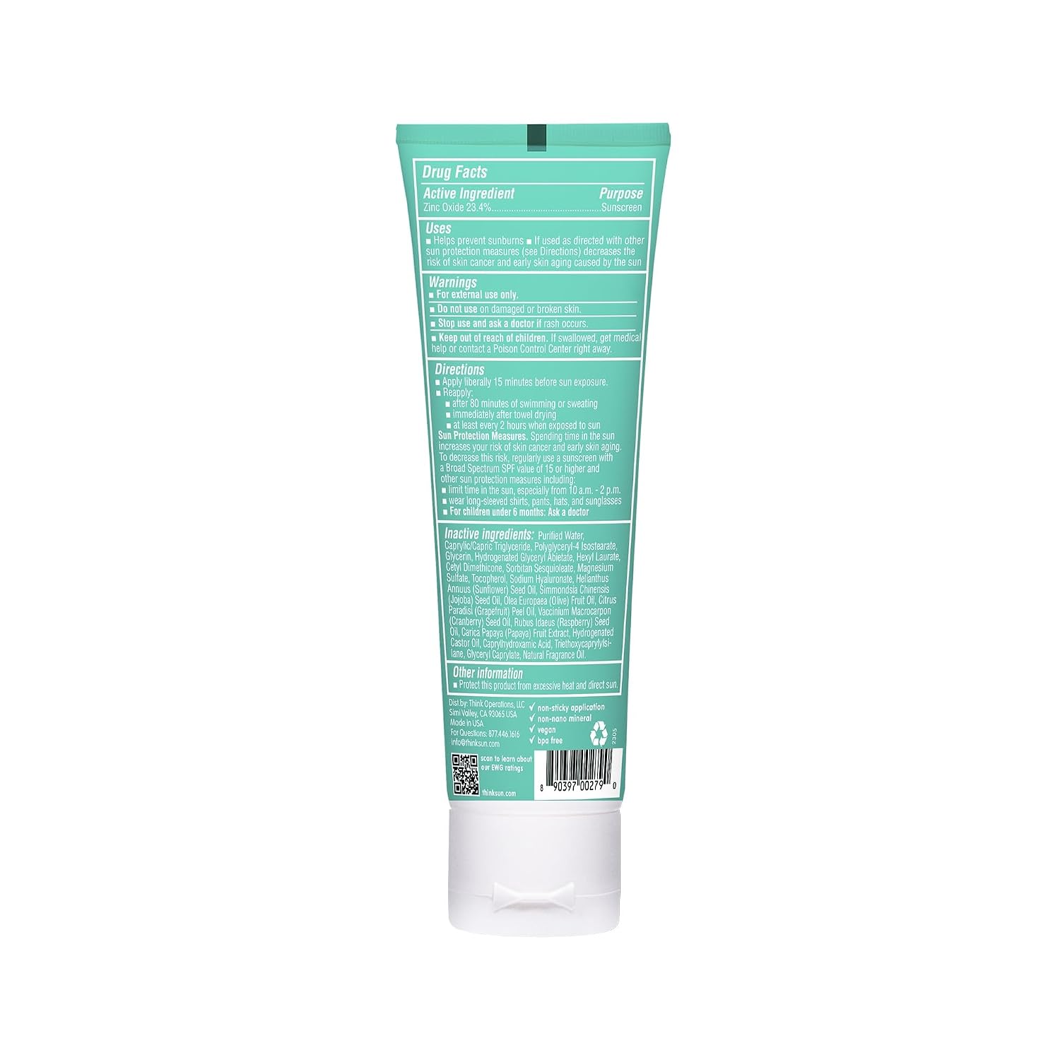 Thinkkids Kids Sunscreen SPF 50+, Mineral Formula, Water Resistant, 3 Fl Oz