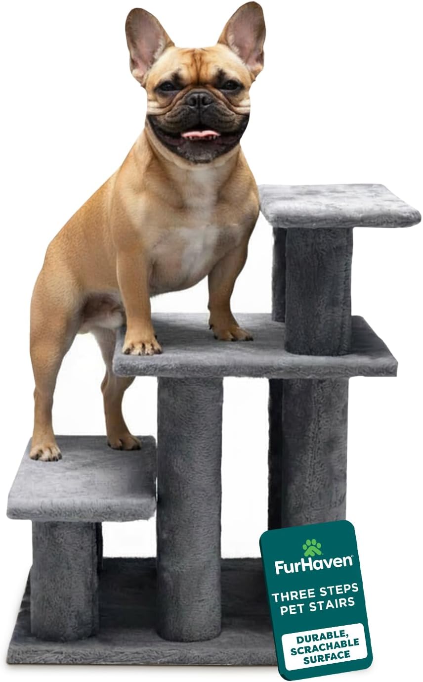 Furhaven Steady Paws Multi-Step Pet Stairs for High Beds & Sofas - Cream, 3-Step