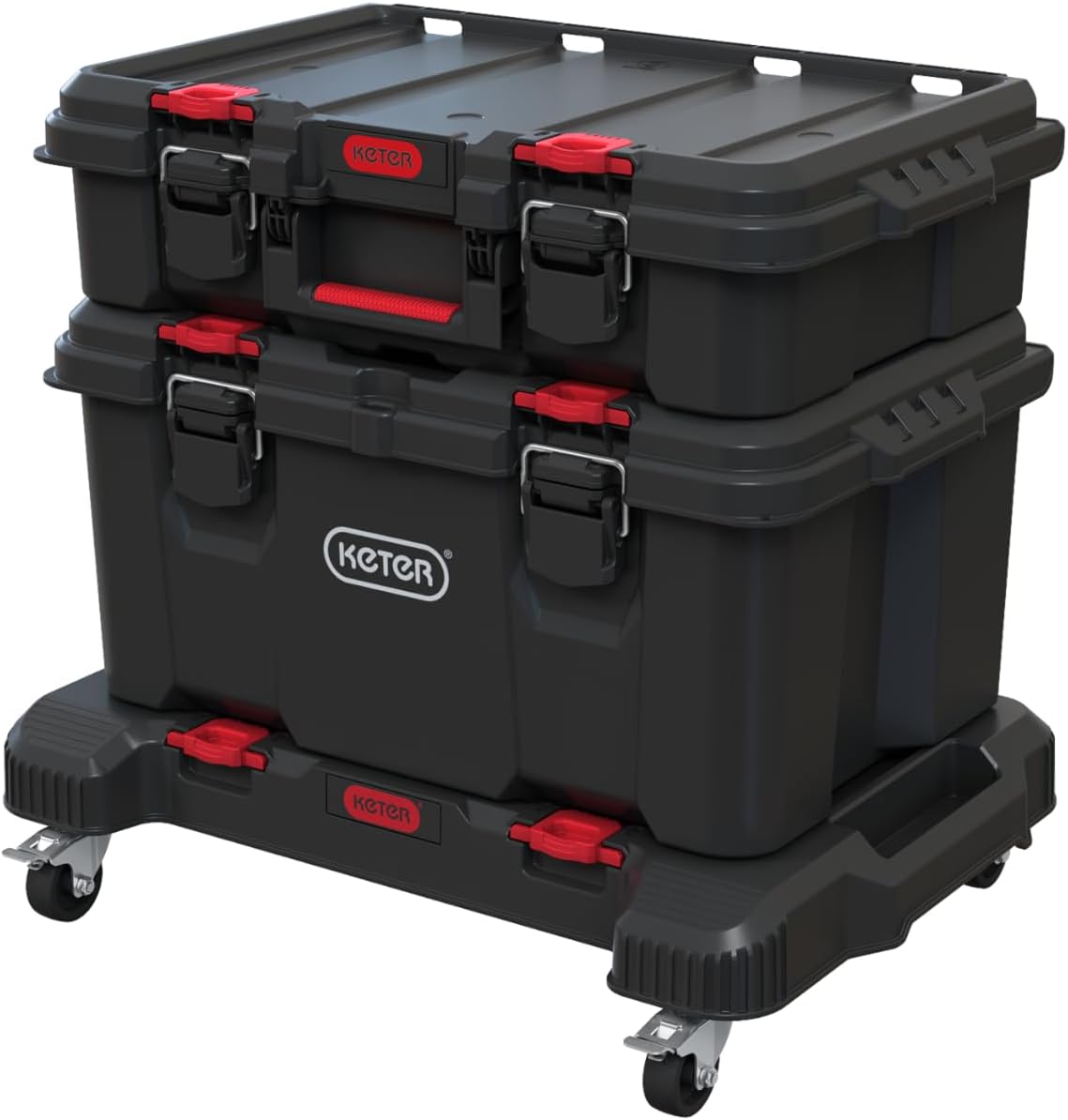 Keter Masterloader Resin Rolling Tool Box with Locking System and Removable Bins – Perfect Organization and Storage Chest for Power Drill, Tape Measure, and Screwdriver Set, Black | Black, Heavy Duty, Weatherproof, All Terrain Wheels, Durable, Easy Slide…