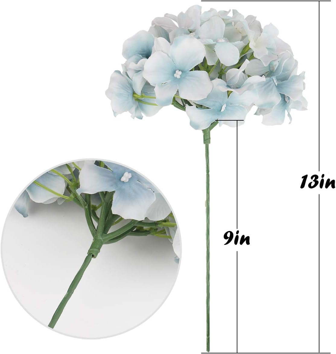 Silk Hydrangea Heads Artificial Flowers Heads with Stems for Home Wedding Decor,Pack of 10 (White)