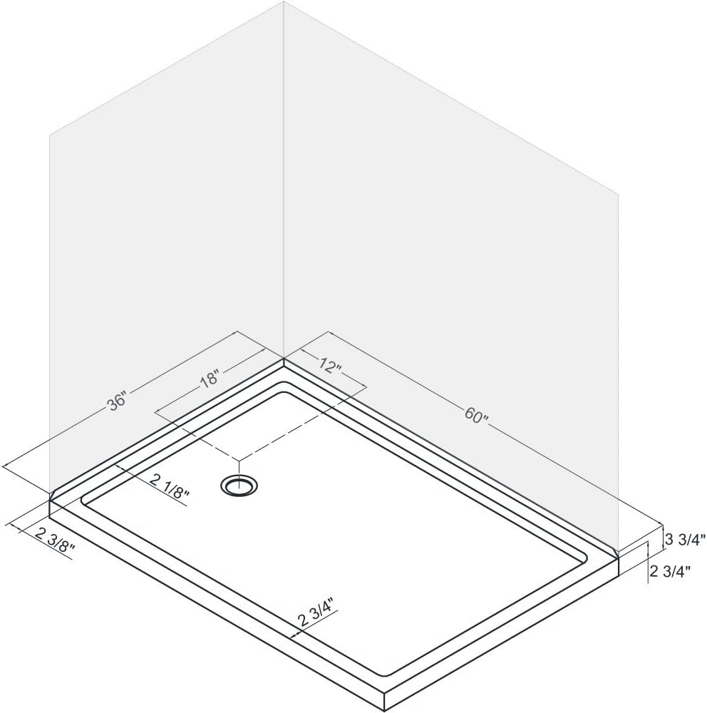 DreamLine SlimLine 34 in. D x 48 in. W x 2 3/4 in. H Right Drain Double Threshold Shower Base in White, DLT-1034482