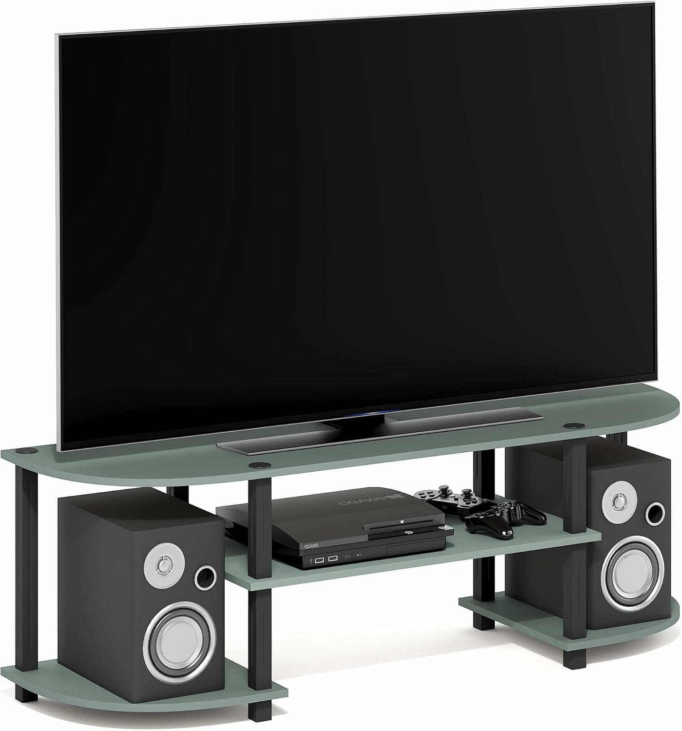 Furinno TURN-S-TUBE 3-Tier TV Stand for TVs up to 55 Inch, French Oak | Toolless Entertainment Center with Open Storage Shelves, Media Console Table with Soundbar Shelf for Living Room, Bedroom