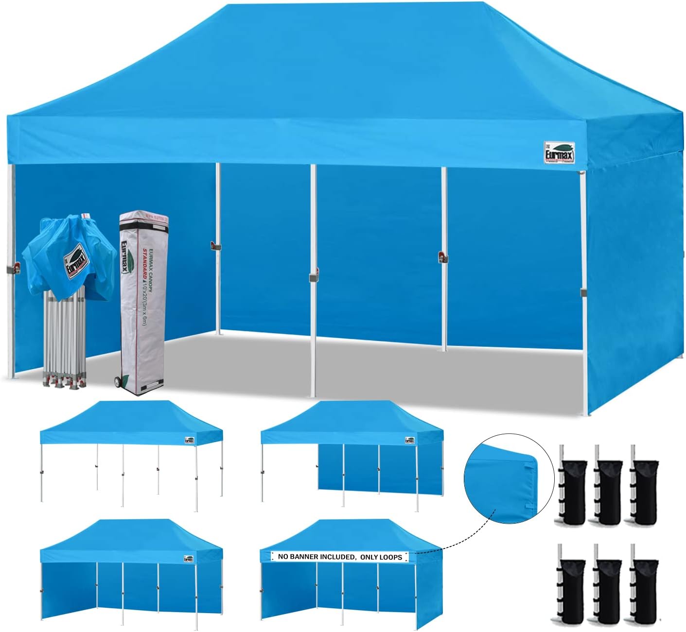 Eurmax USA 10x10 Pop Up Canopy Tent,Commercial Tent with Patented No-Tip Rolling Bag,4 Zippered Removable Walls,UV & Water Resistant Canopy Top,Heavy Duty Outdoor Gazebo,Instant Shelter(White)