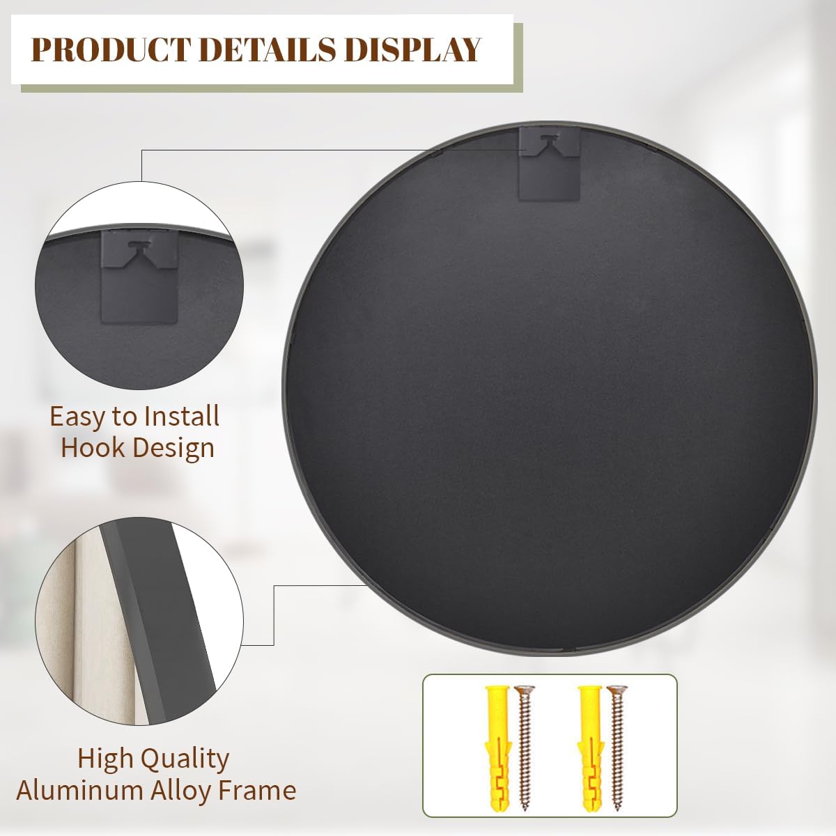 BEAUTYPEAK 24 Inch Round Mirror, Metal Frame Circle Mirror, White