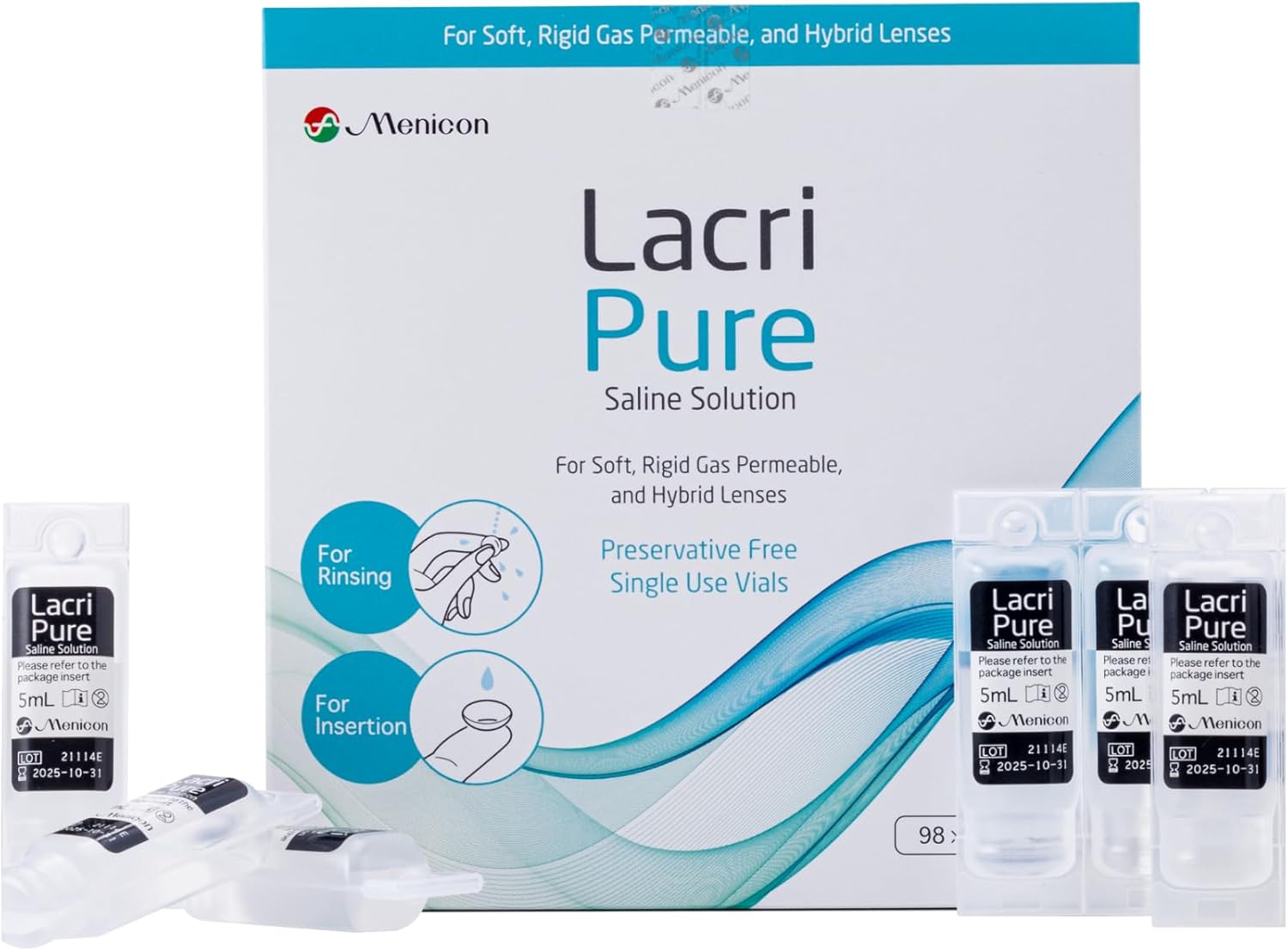Menicon LacriPure Saline Contact Lens Solution 5ml 98 vials 3 Months Supply