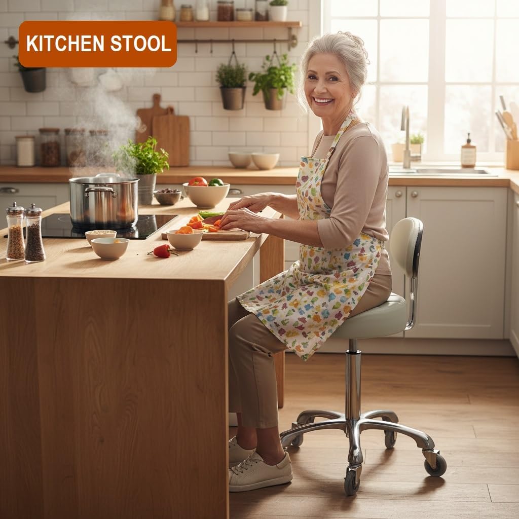 Kaleurrier Rolling Stool with Back Rest: Swivel Chair Adjustable Height