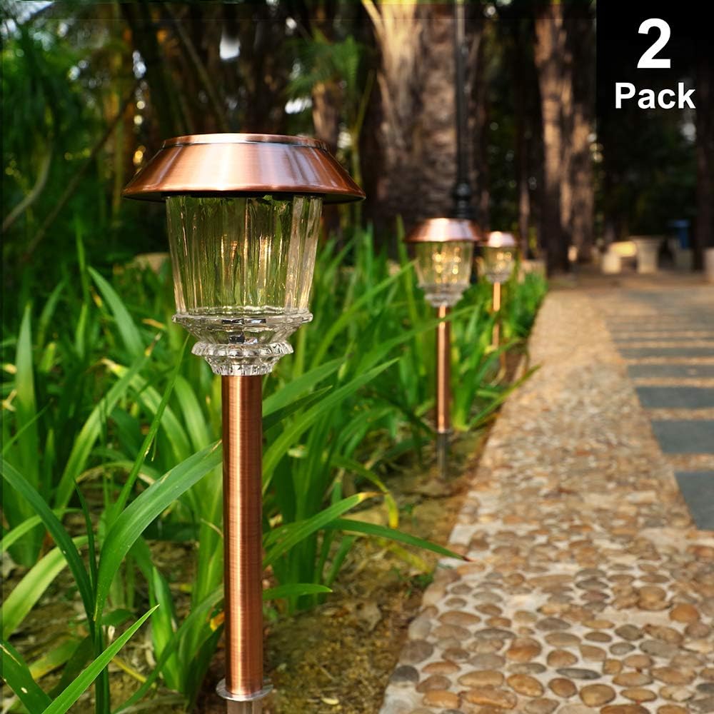 DenicMic Solar Pathway Lights Outdoor Garden Lights Glass Stainless Steel