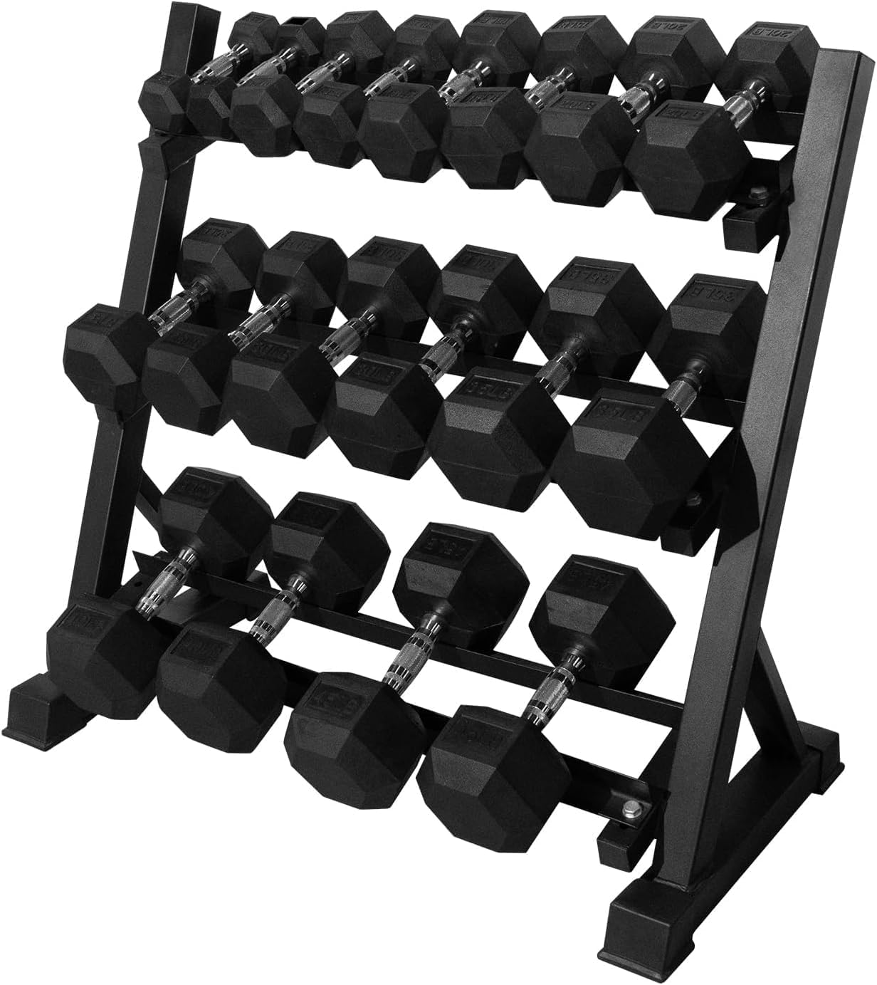 RitFit Rubber Coated Hex Dumbbell Weights Set for Home Gym | Cast Iron Core, Anti-Slip Knurled Chrome Handle, Hexagon Anti-Roll, Heavy-Duty Dumbbell Set for Strength Training