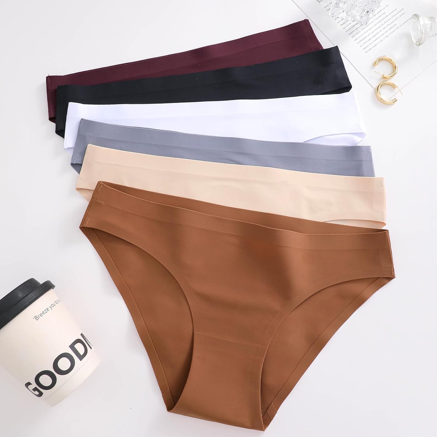 FINETOO 6 Pack Women’s Seamless Hipster Underwear No Show Panties Invisibles Briefs Soft Stretch Bikini Underwears XS-XL