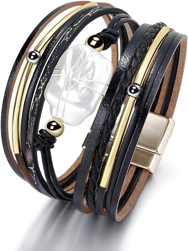 Fesciory Leather Wrap Bracelets for Women, Boho Western Layered Jewelry