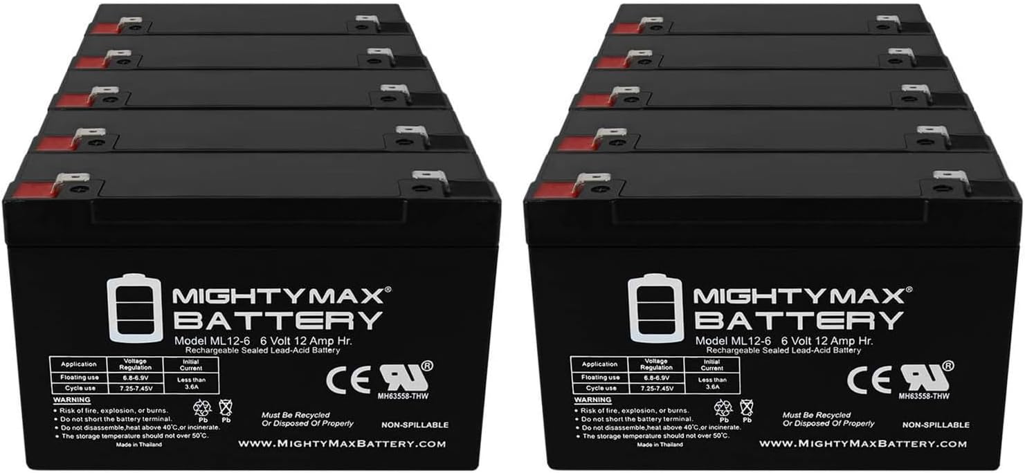 Mighty Max Battery ML12-6F2-6 Volt 12 AH, F2 Terminal, Rechargeable SLA AGM Battery