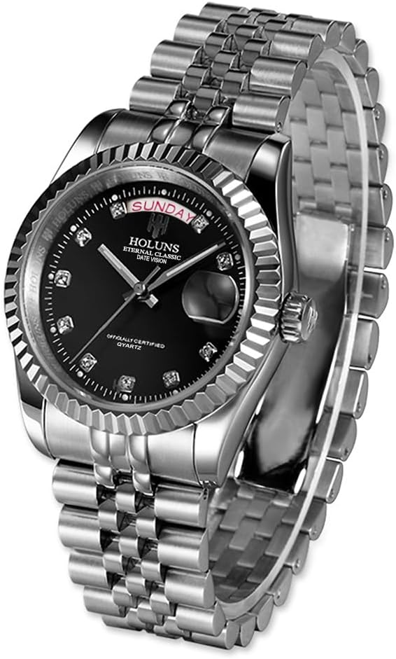 41MM Men's Gold Plated Stainless Steel Waterproof Quartz Watch Luxury Wristwatch with Date Week Display
