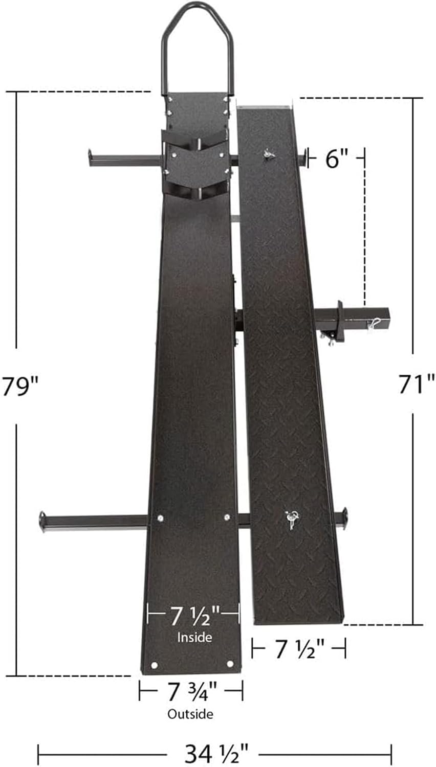 Black Widow Steel Motorcycle Carrier with Ramp for 2-Inch Receiver, 500 lb Capacity - Hitch-Mounted Dirt Bike and Scooter Hauler with Grit-Coated Track and Anti-Rattle Device for SUVs and Trucks