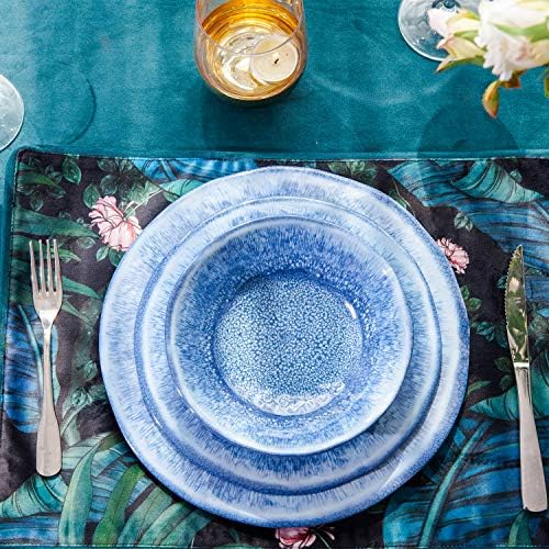 12 Pcs Blue Melamine Dinnerware Set, Shatterproof and Dishwasher Safe, Ideal for Indoor and Outdoor Use