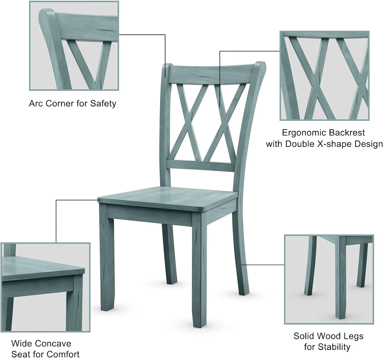 Giantex Set of 2 Dining Chairs, Rubber Wood Dining Room Chair, Farmhouse Dining Side Chairs, Max Load 400 Lbs, Wooden Kitchen Chairs for Home Kitchen