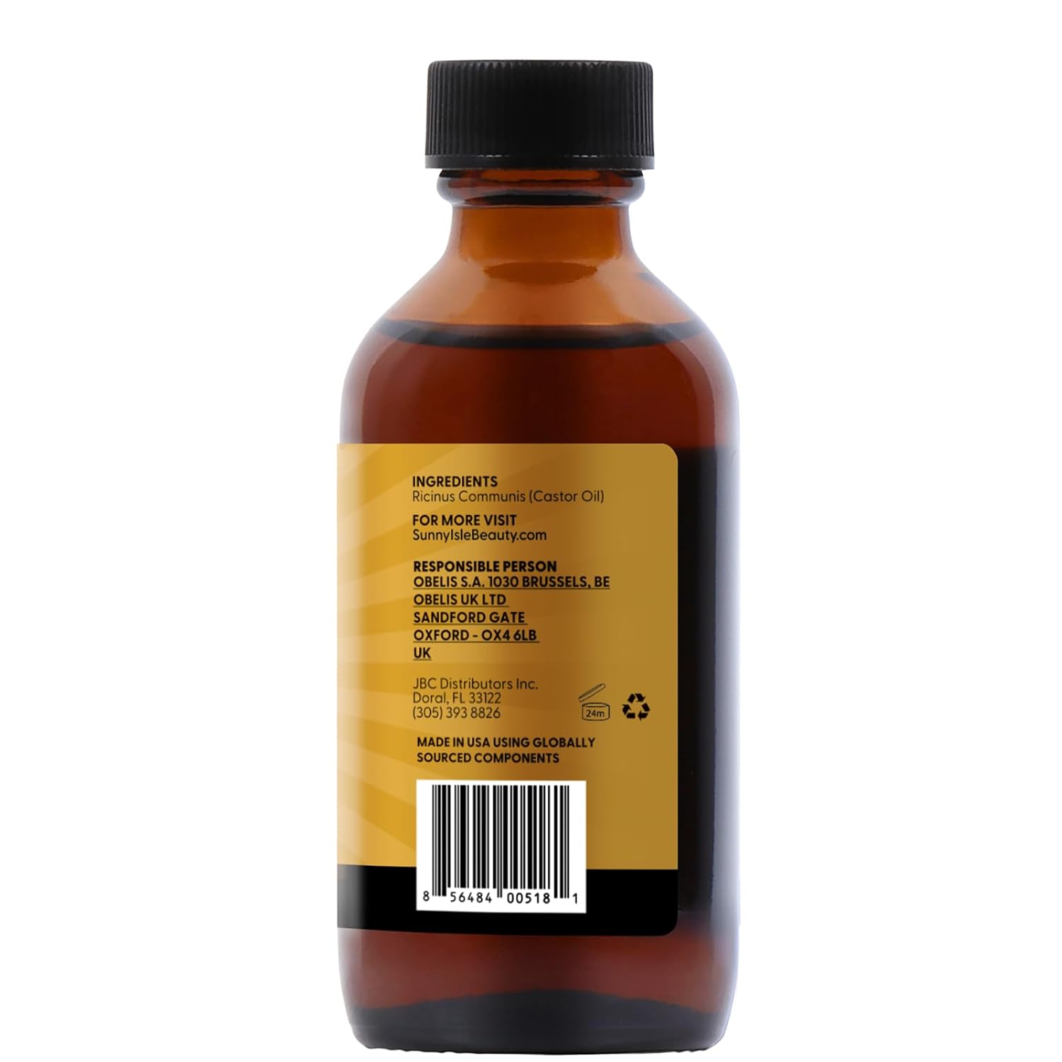 Sunny Isle Jamaican Black Castor Oil 4oz, Original, Authentic | Moisturizing JBCO for Hair Growth, Scalp Care, Edges, Eyebrows & Eyelashes, Conditioning for Dry Skin, Unscented