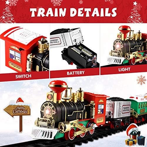 Toyvian Christmas Railway Train Set with 47.2" Railway Track & 4 Cars Lights and Sounds Railway