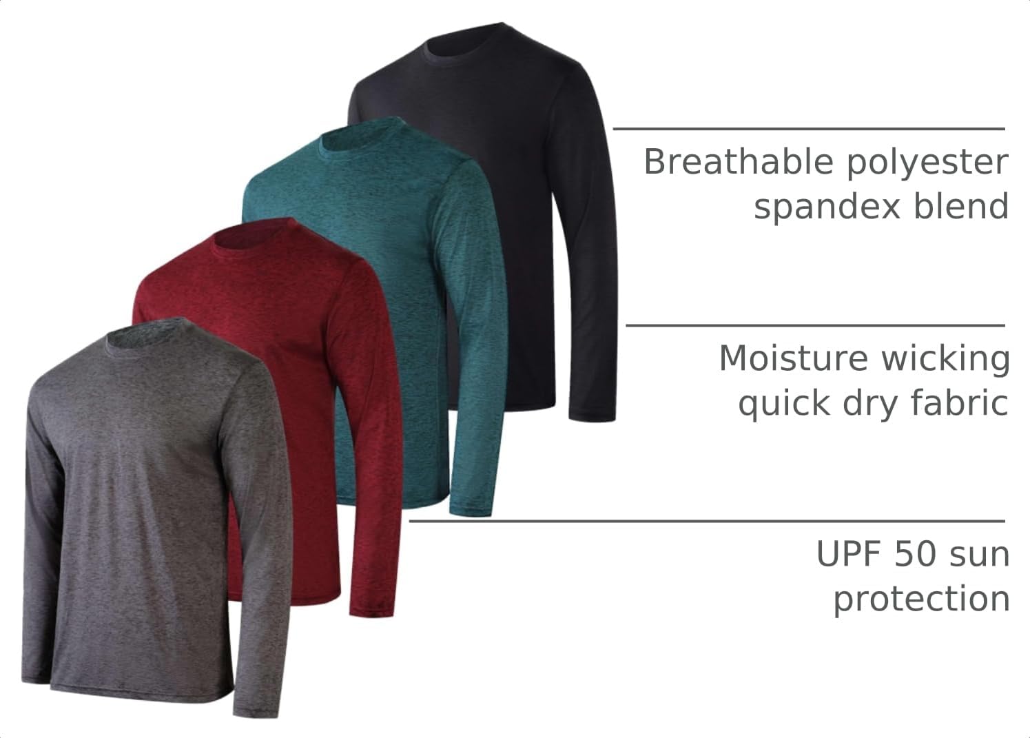 4 Pack Men's Dry Fit Long Sleeve Workout Shirts Gym Athletic Tee Fishing