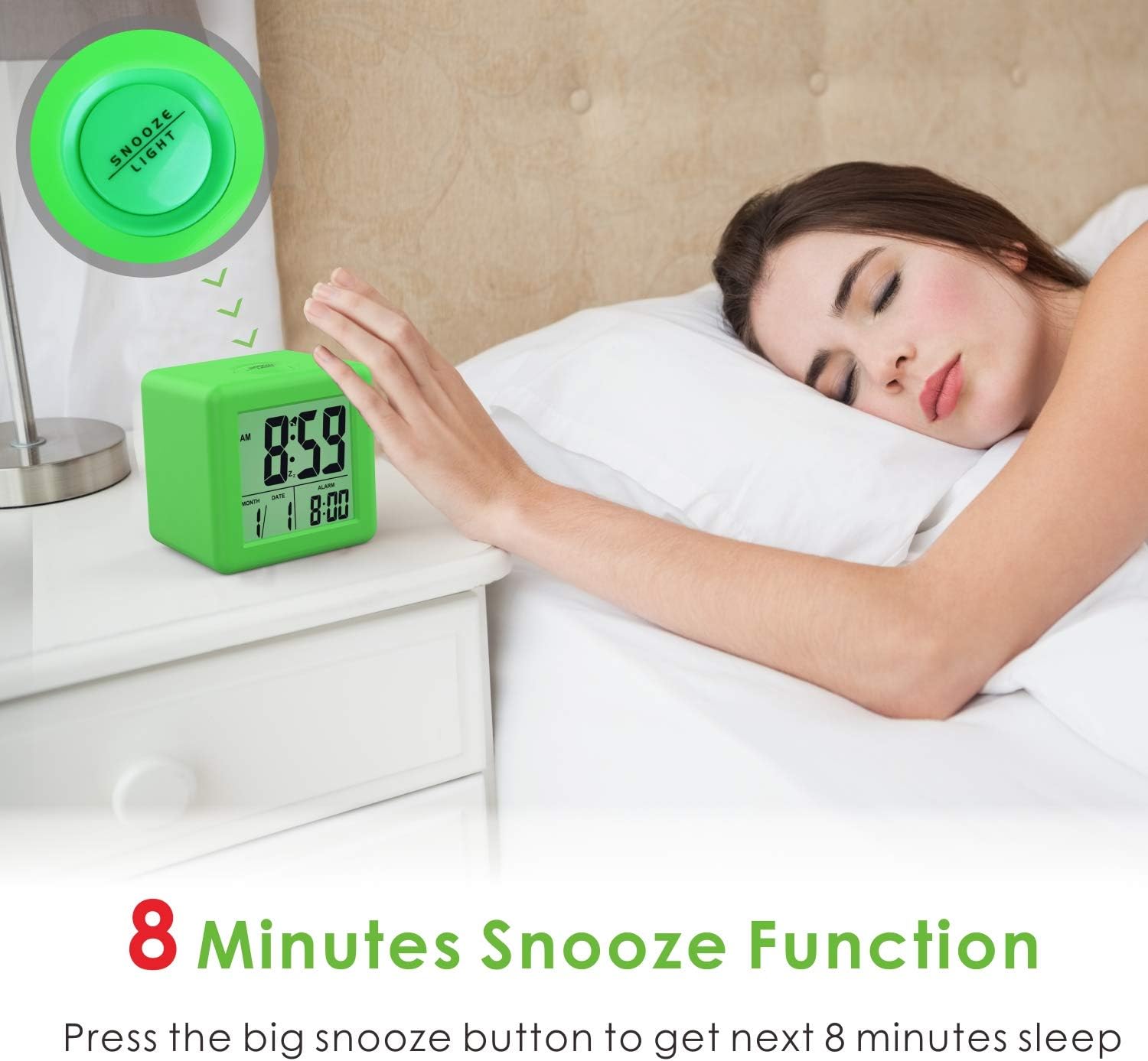 Plumeet Digital Alarm Clock Kids Clock with Snooze and White Nightlight - Easy Setting Travel Alarm Clocks Display Time, Date