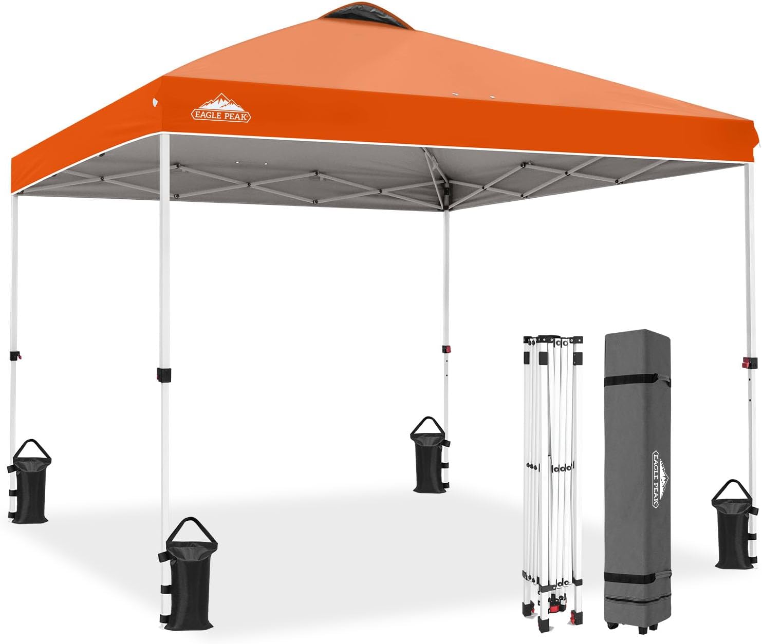 EAGLE PEAK 10x10 Pop Up Canopy Tent Easy Up Canopy Outdoor, White | Patented PeakPush™ Center Lock, 1 Person Setup Portable Pop Up Tent, Beach, Markets, Camping Sport Events, Wheeled Carry Bag