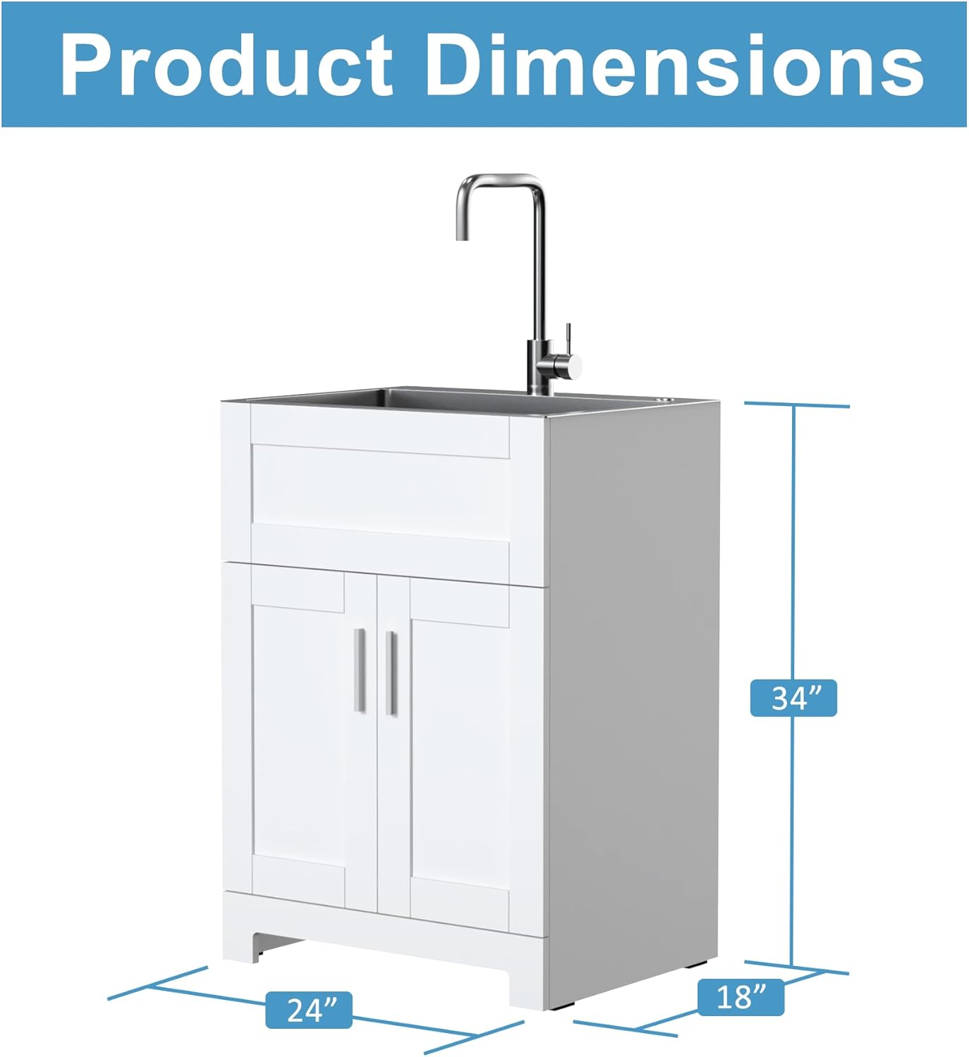 Goodyo Utility Sink with Cabinet 24 Inch Laundry Room Sink Cabinet 304 Stainless Steel Sink Combo White