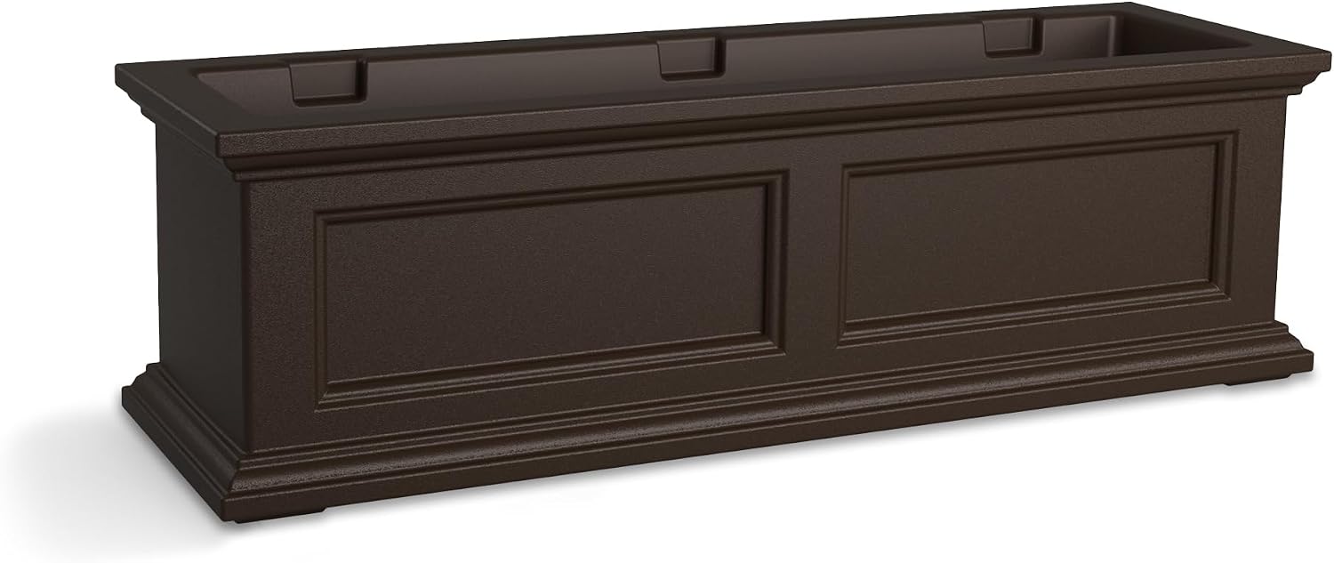 Mayne Fairfield 48in Self-Watering Rectangular Window Box Planter, Black | Self-watering, All season, Fade resistant, Mounting brackets included, Built-in overflow, 15-year warranty
