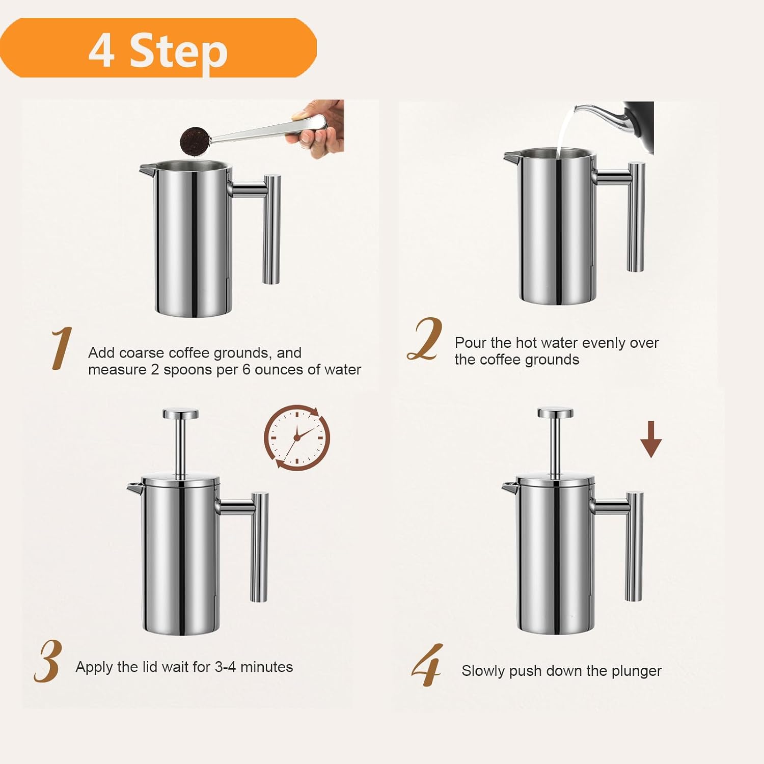 Black French Press Stainless Steel 34oz