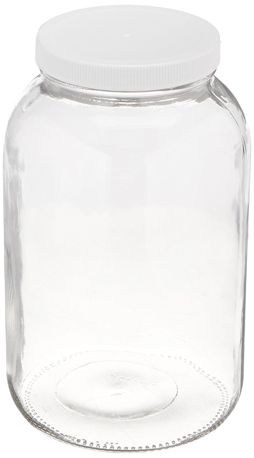 North Mountain Supply - NMS A4128-C - 1 White Plastic 1 Gallon Glass Wide-Mouth 110 CT Fermentation/Canning Jar With Lid (1, White Plastic Lid)