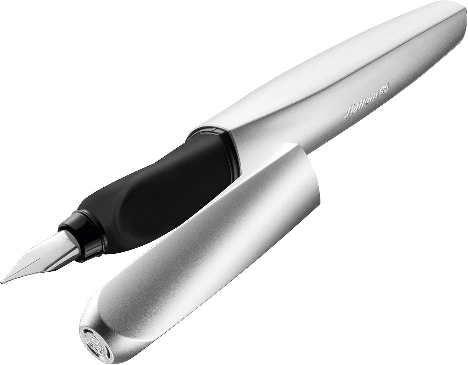 Pelikan Twist Fountain Pen with 1 Ink Cartridge, Medium Nib, Silver, Boxed (947101)