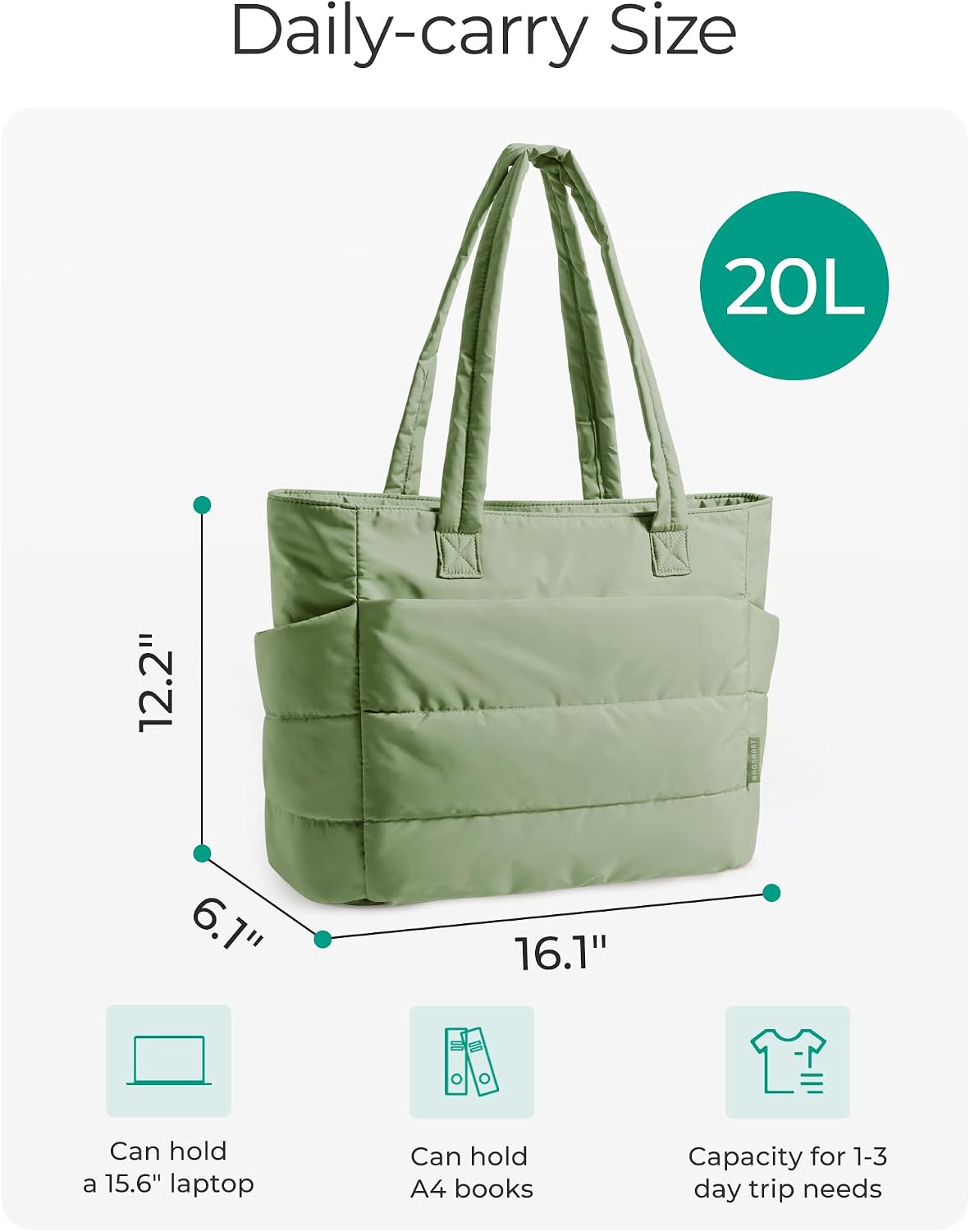 BAGSMART Tote Bag for Women, Lightweight Puffy Tote Bag with Compartments Shoulder Bag Handbag for Travel, Work, Gym | Lightweight