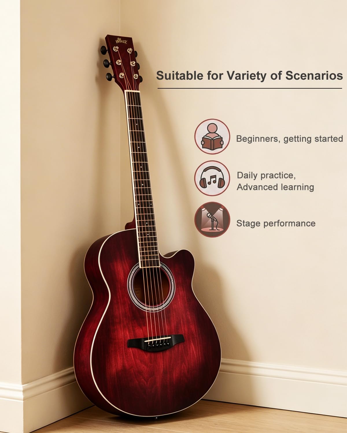 Winzz 40 Inches Acoustic Steel-string Guitar Beginner, Elegant Unique Color Design (Blue-green)