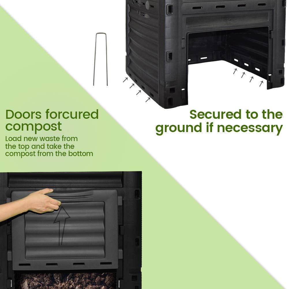 80 Gallon (300L) Large Capacity Static Compost Bin - Forest Green Outdoor Waste Composter with Easy-Access Hatch