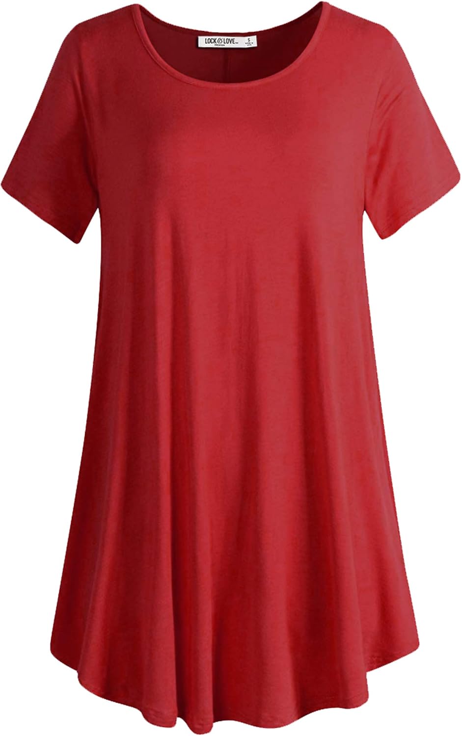 Lock and Love Women Solid Short Sleeve/Sleeveless Tunic for Leggings Swing Tunic Flare Tank Tops S-5XL Plus Size Made in USA