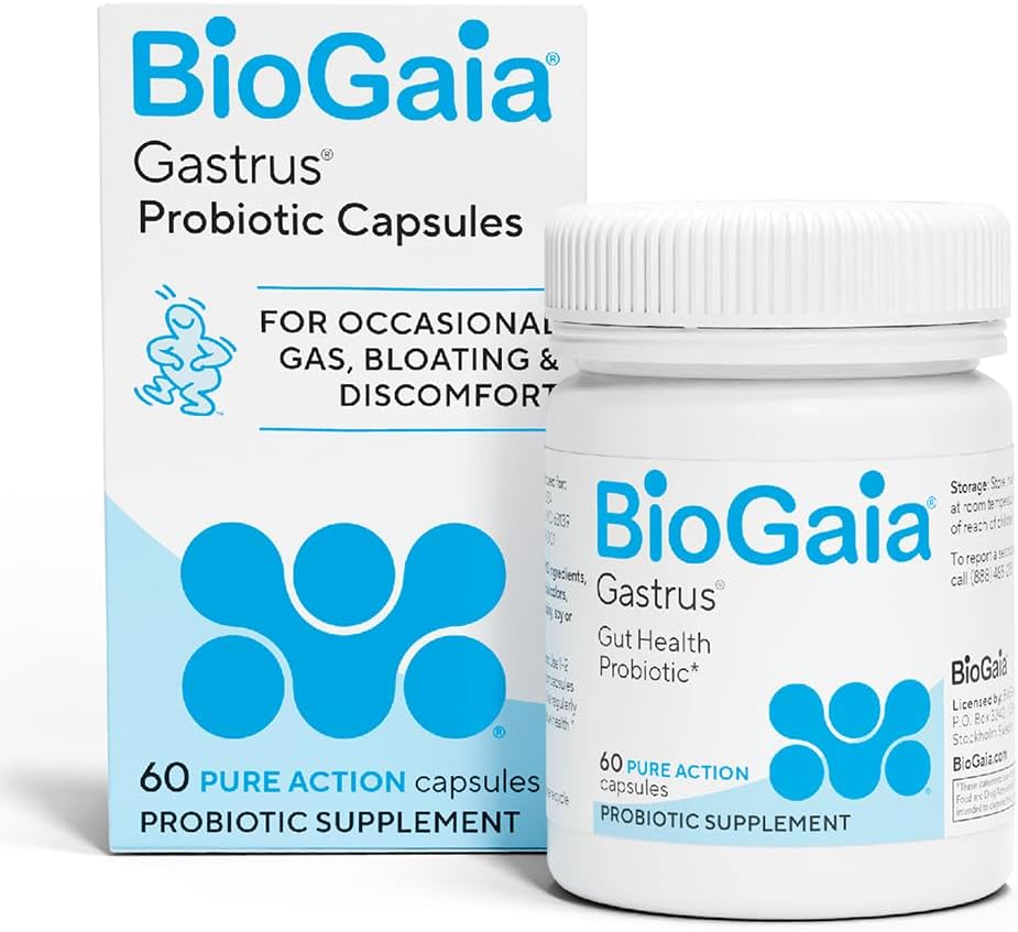 BioGaia Gastrus L reuteri Probiotic | 35 Years of Clinical Gut Research | L reuteri 6475 + 17938 Probiotics | Ease Gut Discomfort, Gas & Bloating | Promotes a Healthy Gut & Microbiome | 30 Chewables