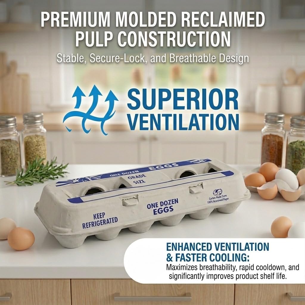 Egg Cartons – 250 Bulk Pack, Natural Fiber | Durable Paper Pulp Construction, Secure Storage for Large Chicken & Quail Eggs
