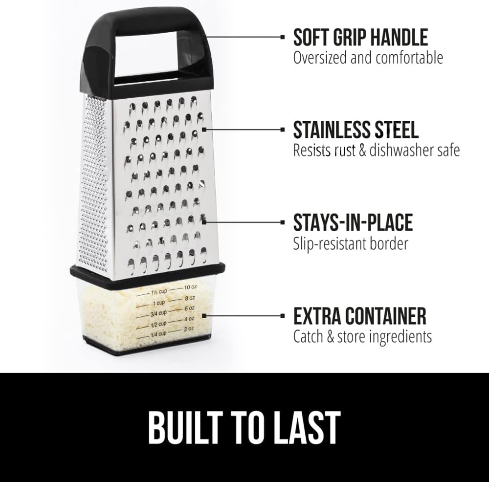 GORILLA GRIP® XL 4-Sided Stainless Steel BPA-Free Cheese Grater, Black