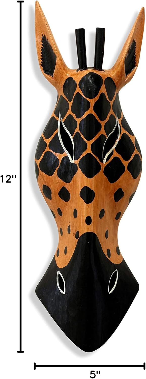 G6 Collection Wooden Tribal Giraffe Mask Hand Carved Wall Plaque Hanging Home Decor Accent Art Unique Sculpture Decoration Handmade Gift Handcrafted Decorative Mask (20" Tall)