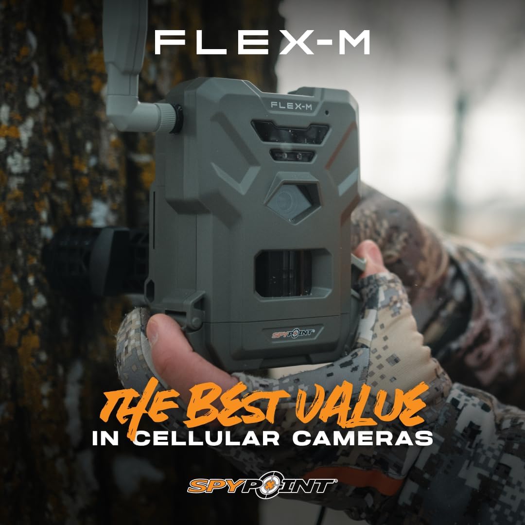 SPYPOINT Flex-M Twin Pack Cellular Trail Cameras - Best Hunting Accessories, No WiFi Needed, GPS, Night Vision, Dual-Sim LTE, IP65 Water-Resistant Game Camera, 28MP Photos, 720p Videos + Sound (2) | IP65 Water-Resistant Game, 720p Videos + Sound, 28MP Ph…